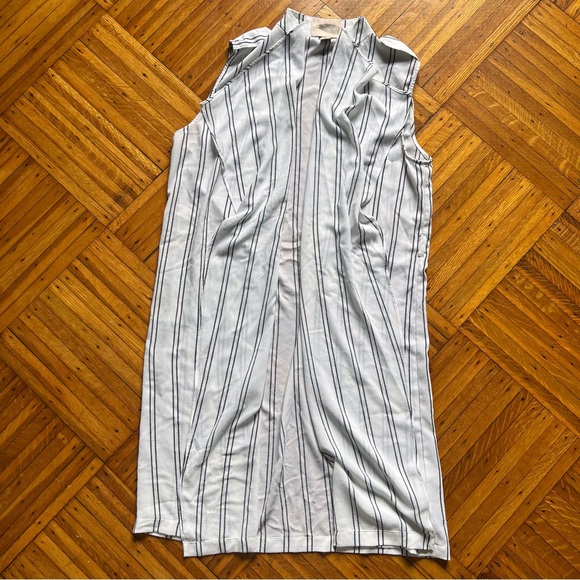 Forever 21 Other - EUC Forever 21 Long Sheer White w/ Thin Black Stripes Vest Coverup